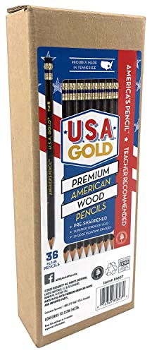 RoseArt U.S.A. Gold Pre-Sharpened American Wood Cased #2 HB Black Pencils, 48 Pack - color: Black, size: 1 Count (Pack of 48)