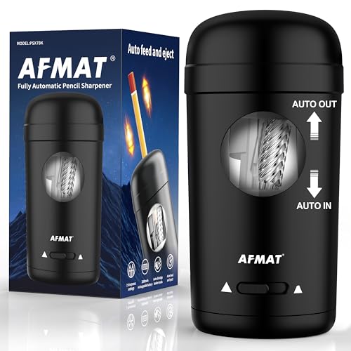 AFMAT Electric Pencil Sharpener, Fully Automatic Pencil Sharpener for 7-8mm Pencils & Colored Pencils, Auto in & Out, Rechargeable Vertical Hands-Free Sharpeners for Classroom/Home/Office PSX7(Black) - color: Black