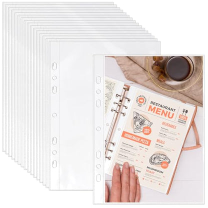 VOKOY 100 Pack 5.5x8.5 Inch Sheet Protectors for 3 or 6 Ring A5 Binder, Half Letter Size 7 Holes Mini Heavy-Duty Sheet Protector Sleeves Crystal Clear Playbill Binder Pockets - size: 5.5x8.5 Inch-1 Pocket, style: 100 Pack