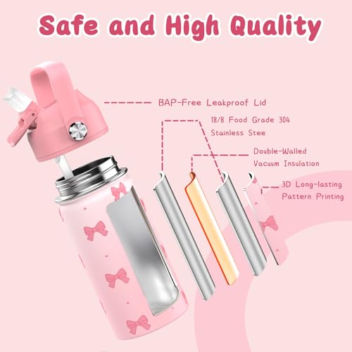 DIGOBAY Girls Backpack - Includes 14oz Insulated Water Bottle, Girls School Backpack Set with Lunch Bag & Pencil Case Teens for School (Black-Pink)