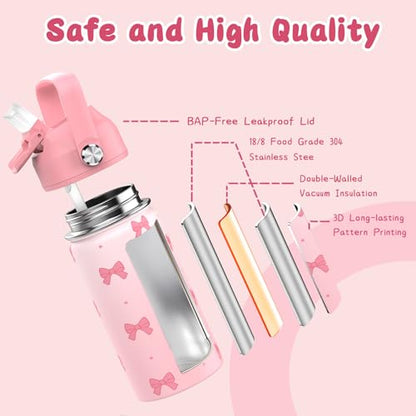 DIGOBAY Girls Backpack - Includes 14oz Insulated Water Bottle, Girls School Backpack Set with Lunch Bag & Pencil Case Teens for School (Black-Pink)