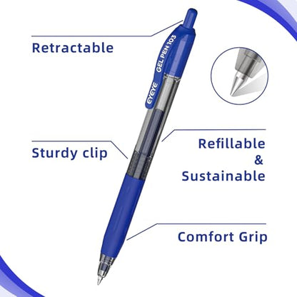 EYEYE G-103 Retractable 0.5mm Gel Pens, 10 Pack Extra Fine Point Blue Ink Pens Quick Dry, Ballpoint Pen Fine Point Smooth Writing Pens for Office School Supplies - color: Blue, size: 0.5mm