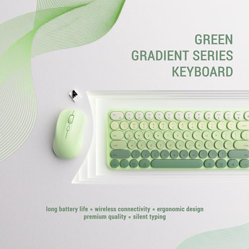 Wireless Keyboard and Mouse Combo, 110-Key Full Size (Gradient Cyan) | Silent Keyboard with Round Keycaps, 2.4GHz USB Plug-and-Play Wireless, Compatible with PC, Laptop, Mac - color: Gradient cyan