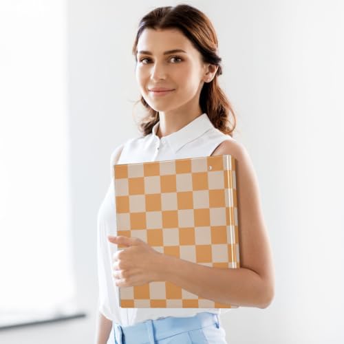 Custom 3 Ring Binder 1.5 Inch Round Rings Orange Checkerboard Personalized Name Binders Organizer Fashion View Binder with 2 Pockets for School Office Supplies - color: Multi13