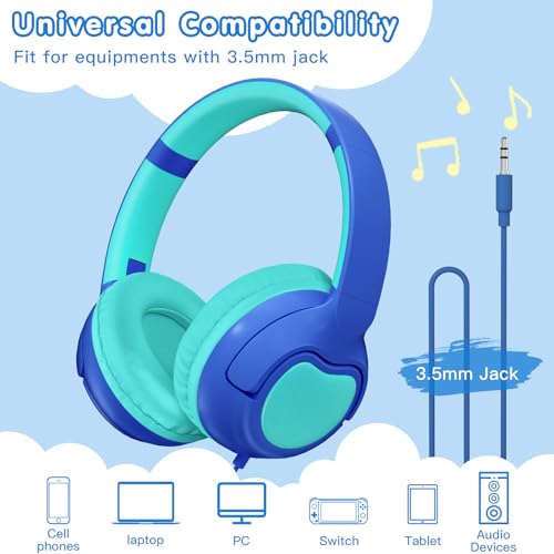 ZIHNIC Wired Kids Headphones, Safe 85dB Volume Limit for Boys & Girls, Comfortable Earpads, Foldable Design for School, Tablets, and Travel-Blue - color: R2-BLUE