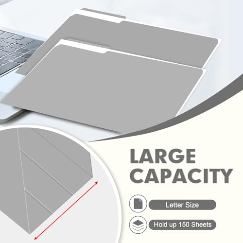 File Folder, PANDRI 120 Pack File Folder, 1/3 Cut Tab, Letter Size, Filing Folder for Office School Business, Grey - color: Grey