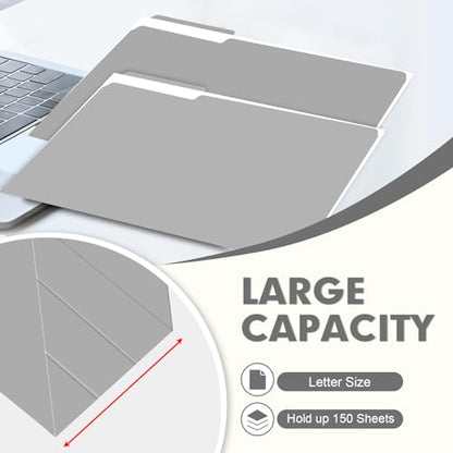 File Folder, PANDRI 120 Pack File Folder, 1/3 Cut Tab, Letter Size, Filing Folder for Office School Business, Grey - color: Grey