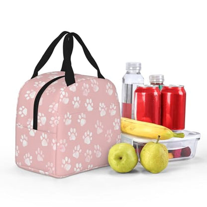 Lunch Bag Pastel Pink Dog Paw Pattern Insulated Lunch Box Reusable Cooler Tote for Adults Student Girl Boy Work Office School Picnic Over 3 Years Old - color: B0381