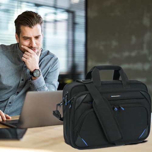 KROSER 15.6 Inch Laptop Briefcase Computer Bag, Messenger Shoulder Bag | Water Repellent Polyester, Detachable Shoulder Strap, Luggage Strap Design for Business, College, Men & Women-Black-Blue - color: Black/Blue, size: 15.6 INCH