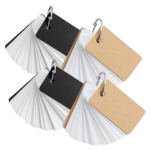 4pcs Blank Flashcards with Binder Ring Practical Memory Cards for Note Taking and Studying Loose-Leaf Notepads for DIY Projects Black and Kraft Paper Covers - size: 7.00X4.00X3.00CM
