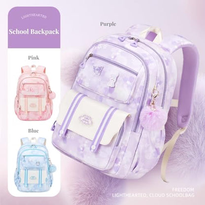 Girl backpack,Kids Backpack for Girl Kawaii Lightweight School Backpack Anti-theft Back Pocket Print Flowers Elementary Bookbag(Blue) - color: Blue