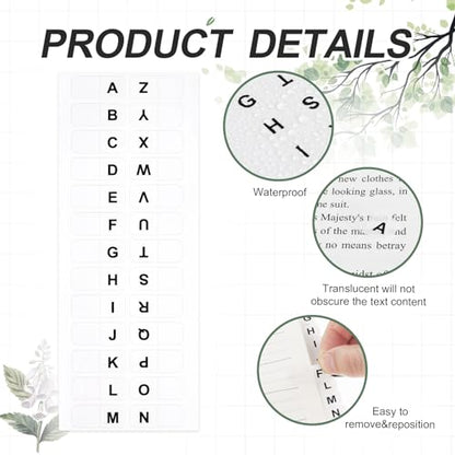 A-Z 26 White Letters Tabs Sticky Alphabet Tabs, 260 Pcs Self Adhesive Page Tabs Alphabetical Tabs Indexes for Books, Dictionary, Notes, File (10 Sheets) - color: White
