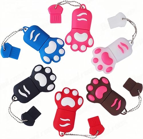64GB USB 2.0 Flash Drive Cartoon Novelty Lovely Cat Paw Memory Stick Silicone Rubber Ainmal Pendrive White - color: Catpaw-white, size: 64GB 2.0