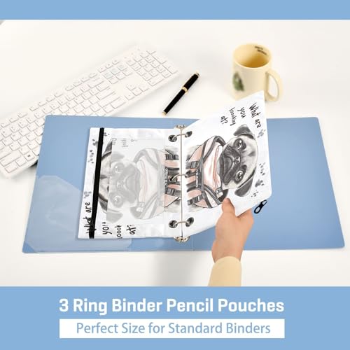 Kcldeci Pencil Pouch for 3 Ring Binder, Cute Dog 2 Pack Binder Pencil Pouch with Clear Window Pencil Bags with Zipper Pencil Case for Binder - color: A06