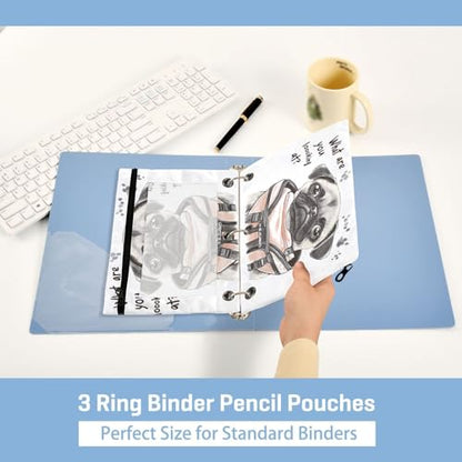 Kcldeci Pencil Pouch for 3 Ring Binder, Cute Dog 2 Pack Binder Pencil Pouch with Clear Window Pencil Bags with Zipper Pencil Case for Binder - color: A06