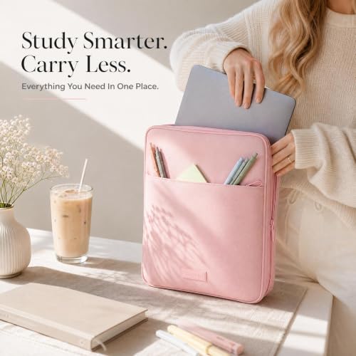 Sturdy 3 Ring Zipper Binder with Strap for School - Beautiful 1 Inch Zip Up Binder with 5-Tab Dividers Holds 420 Sheets, Books & Laptop - Easy to Carry Trapper Keeper Made of Premium Fabrics - color: Pink