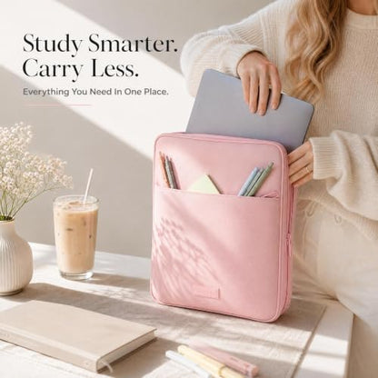 Sturdy 3 Ring Zipper Binder with Strap for School - Beautiful 1 Inch Zip Up Binder with 5-Tab Dividers Holds 420 Sheets, Books & Laptop - Easy to Carry Trapper Keeper Made of Premium Fabrics - color: Pink