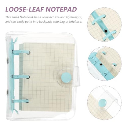 Hohopeti Mini Three-ring Binder Notebook with Blue Clip, Portable Loose-leaf Notepad for Students, Adorable Pocket Binder Suitable for School and Daily Notes
