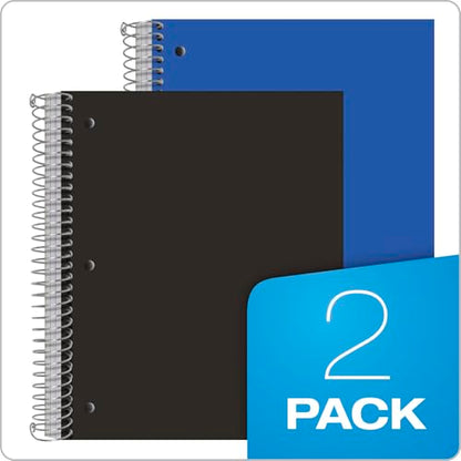 Oxford Spiral Notebooks, 3-Subject, College Ruled Paper, Durable Plastic Cover, 150 Sheets, 3 Durable Divider Pockets, 2 Pack, Blue and Black (10386)