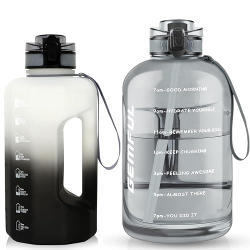 GEMFUL Water Bottle with Straw Time Marker Large BPA-Free Leakproof Jug for Gym Sports Hiking Motivational Tracking for Men Women 74oz and 101oz