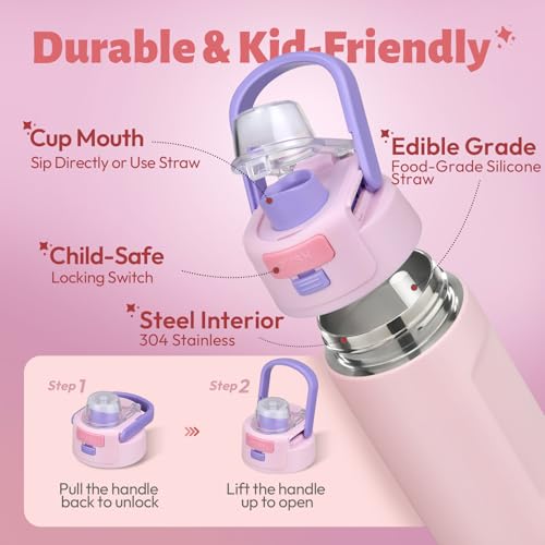 Itslife Bento Box for Kids Set, Insulated Food Container,Kids Lunch Box, 7 oz Thermos for Hot Food, 12 oz Thermos Water Bottle, Reusable Insulated Ice Bag & Fork Spoon Utensils Camping Travel Pink - color: Pink