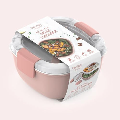 Bentgo Salad Container - 54 oz Bowl with 4-Compartment Toppings Tray, Dressing Container, Reusable Fork, BPA-Free Lunch Box for Meal Prep & Food Storage; Removable Bento Tray (Blush Marble) - color: Blush Marble