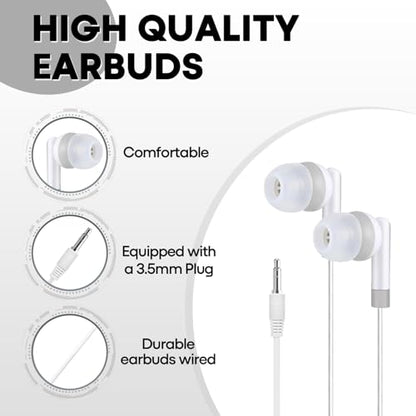 Kids Earbuds Headphones Bulk 100 Pack Class Set for School Classroom Students Children, Wholesale Durable Earphones (100 White) - color: White, size: 100 PACK