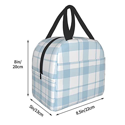 Lunch Bag Plaid Blue Check Insulated Lunch Box Cooler Tote for Adults Kid Girl Women Work Office School Picnic Beach Reusable Lunchbox Over 3 Years Old - color: A05