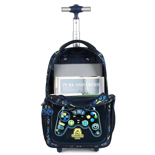Kids Rolling Backpack for Boys, Cartoon Wheeled Backpack Set with Lunch Bag & Pencil Case Backpack with Wheels (Game) - color: Game