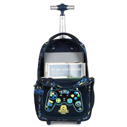 Kids Rolling Backpack for Boys, Cartoon Wheeled Backpack Set with Lunch Bag & Pencil Case Backpack with Wheels (Game) - color: Game