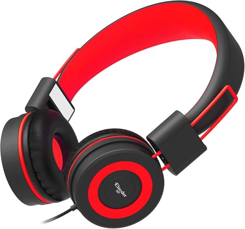 ELECDER i37 Kids Headphones for School Children Girls Boys Teens, Red | Foldable Adjustable Lightweight, 3.5mm Audio Jack On Ear Headphones for Smartphones Chromebook Computer PC Tablets Travel - color: Red, size: Kids Teen, style: On-Ear with 3.5 mm Jack