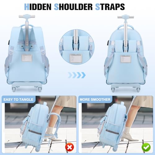 ACESAK Rolling Backpack for Girls - Roller Wheels School Bookbag with Lunch Bag & Pencil Pouch for Teen Girls Kids Wheeled Suitcase Backpacks, Elementary Middle School Travel Daypack (Blue) - color: Blue