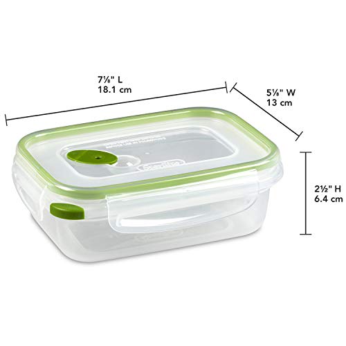 Sterilite Ultra-Seal 3.1 Cup Rectangle, Airtight Food Storage Container, Latching Lid, Microwave and Dishwasher Safe, Clear With Green Gasket, 6-Pack