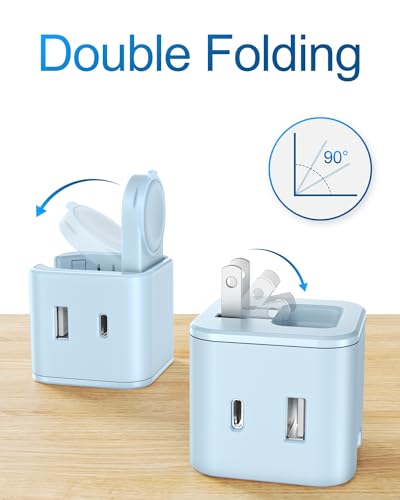 BeaSaf 36W for Apple Charging Block with Built-in Watch Charger, Foldable PD Fast Charger Block for iPhone, Dual Ports Wall Charger Compatible with Apple Watch iPhone AirPods(Blue) - color: Blue