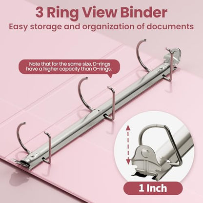 SUNEE 3 Ring Binder, 1 Inch D Ring, Clear View PVC-Free (Fit 8.5x11 Inches), Pink, 1 Pack - color: Pink, size: 1 Inch, style: 1 Pack