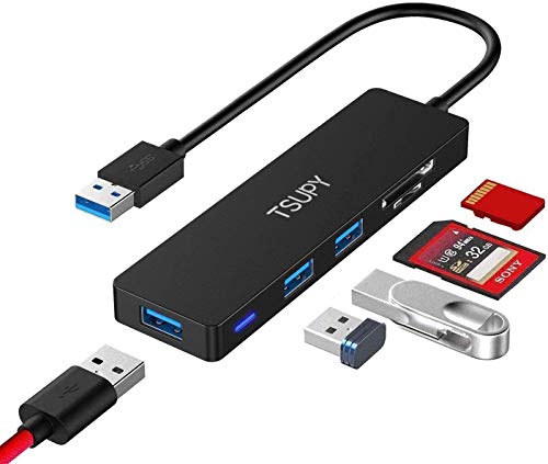 USB Hub 3.0, TSUPY 5 in 1 Multiport Adapter USB 3.0 Hub with SD Micro SD Card Reader, 3 USB 3.0 Ports Compatible for Laptop, MacBook, PC, Printer,Surface Pro, USB Flash Drives - size: 0.5 FT