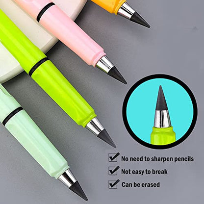 6 Sets Everlasting Pencil, Infinity Pencil, No-Sharpening Pencils for Writing, Drawing, Students, Home, Office, School (6 Pencils + 6 Erasers + 8 Replaceable Nibs), Macaroon - color: Macaroon