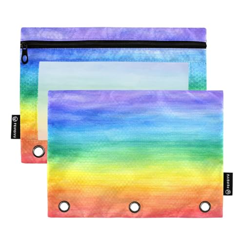 ALAZA Pencil Pouch for 3 Ring Binder, Colorful Stripe Rainbow Binder Pencil Pouches with Clear Window Zipper Pencil Case Cosmetic Bags for Office College Supplies, 2PCS - color: color 4, size: one sizex2