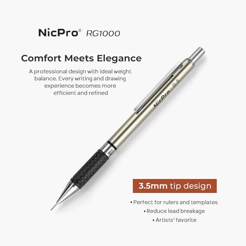 Nicpro 0.5 mm Art Mechanical Pencils Set in Case, 6 PCS Metal Drafting Pencil Lead Pencil 0.5mm with 6 Tube HB Lead Refills, 3 Erasers, 18 PCS Eraser Refills for Artist Writing, Drawing, Sketching - style: 6 Pack (0.5mm)