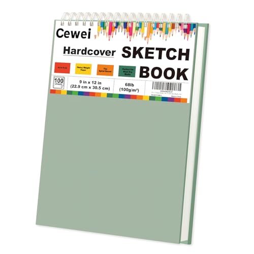 Cewei 9x12 Drawing Paper Pad, 100 Sheets, Spiral Bound Sketchbook, 68lb/100gsm White Drawing Paper for Kids Ages 4-8 & 9-12 - color: Sage Green, size: 9" x 12" (Pack of 1)