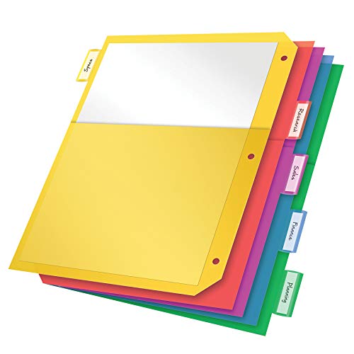 Oxford Plastic 2 Pocket Binder Dividers, 5 Tab 1/5 Cut, Multicolor Large Tab Set, Insertable Dividers with Paper Inserts, Letter Size, 3 Sets (89602) - size: 5 Tab