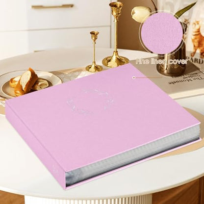 Lanpn Photo Album Scrapbook 12x12, Linen Cover Wreath Design Top Load 3 Ring Folder Binder Photobook Photo Book 12 x 12 inch with 30 Plastic Sleeves 60 Pages Pink - color: Pink, size: 12x12"