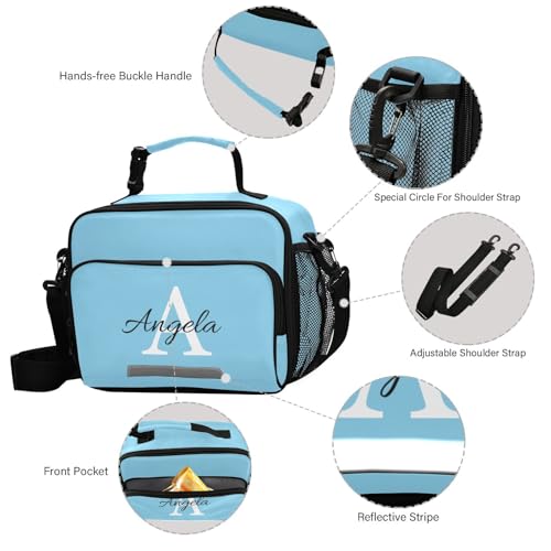 Custom Student Lunch Bag for Boys Girls Sky Blue Solid Color Personalized Name Lunch Box Insulated Cooler Bag for School Picnic Office - color: Multi16