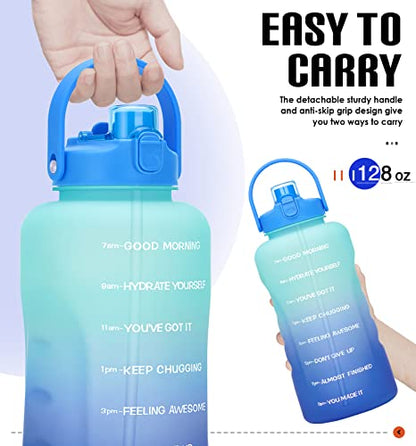 HydroPal 1 Gallon Water Bottles with Straw, 128 oz Water Bottle BPA Free Innovative 2-IN-1 Lid Gym Bottle with Times to Drink Motivational, Large for Sports Fitness Camping Water Jug （13.8X5.5 inch） - color: Sky Mirror