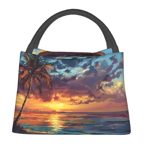 Tropical Beach Sunset Lunch Bag for Women, Girls, Kids, Reusable Insulated Lunch Box for Work, Office, Picnic, Travel, School, Gifts - color: Tropical Beach Sunset