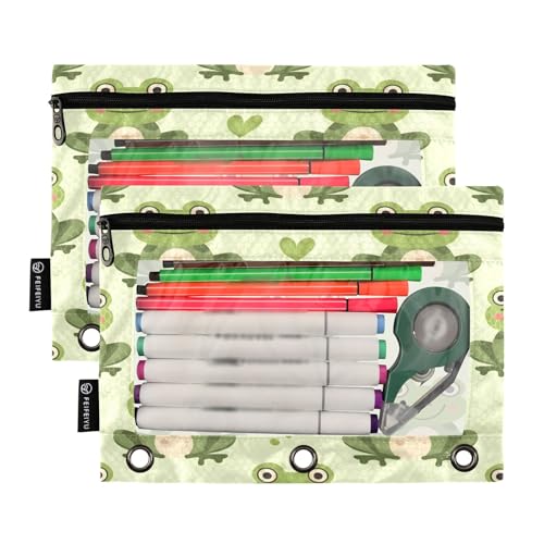 SUABO Frog Pencil Pouch for 3 Ring Binder, 2 PCS Binder Pencil Pouch with Zipper, Clear Window Zipper Pencil Case Pencil Bags for Office Supplies - color: Frog