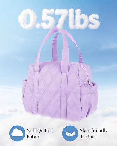 Quilted Puffer Lunch Bag for Women, Insulated Lunch Tote with Foil Lining, Leak-Resistant Reusable Lunch Cooler Bag, Roomy Soft Lunch Box for Work, School, Picnic and Travel (Purple) - color: Purple