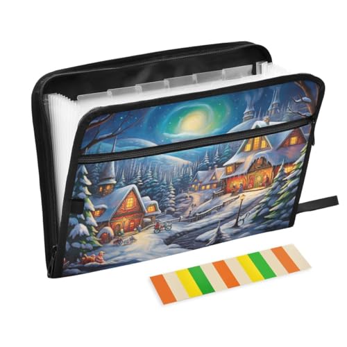 ALAZA Christmas Mountain Winter Castle Expandable Filing Folder Storage Organiser Box Files, 13 Pockets Zip Filing Folders for Home or Office Documents - color: Multicolored19