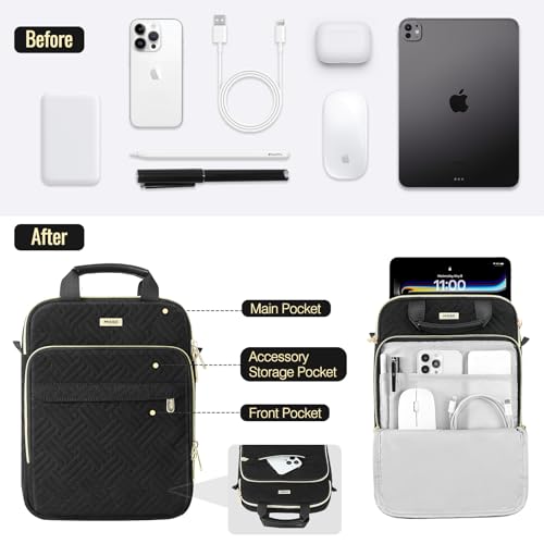 MoKo 9-11 Inch Puffer Tablet Sleeve Bag for New 11-inch iPad Air M4 2026 & iPadPro M5, iPad 10th/Air 5/4th 10.9, 7/8/9th 10.2, 360° Edge Protection Puffy Bag with Handle & Shoulder Strap, Black - color: Black, size: 9-11 Inch