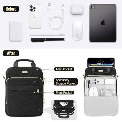 MoKo 9-11 Inch Puffer Tablet Sleeve Bag for New 11-inch iPad Air M4 2026 & iPadPro M5, iPad 10th/Air 5/4th 10.9, 7/8/9th 10.2, 360° Edge Protection Puffy Bag with Handle & Shoulder Strap, Black - color: Black, size: 9-11 Inch